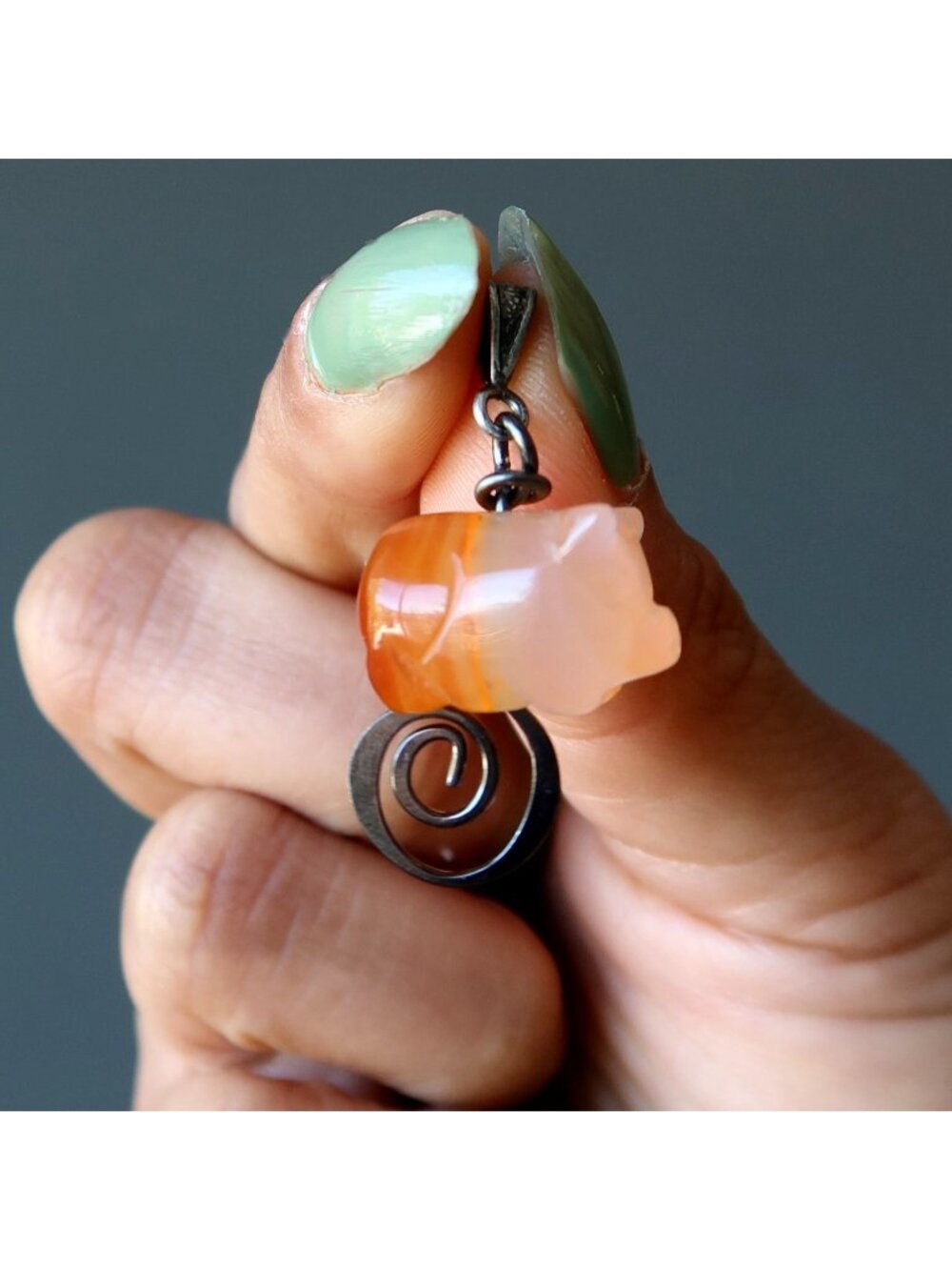 Carnelian Pendant Prosperous Pig Gunmetal Spiral Orange Animal Crystal Charm